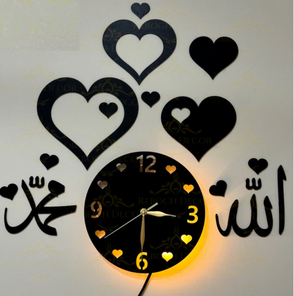 Islamic Wooden Wall Clock With Light A2